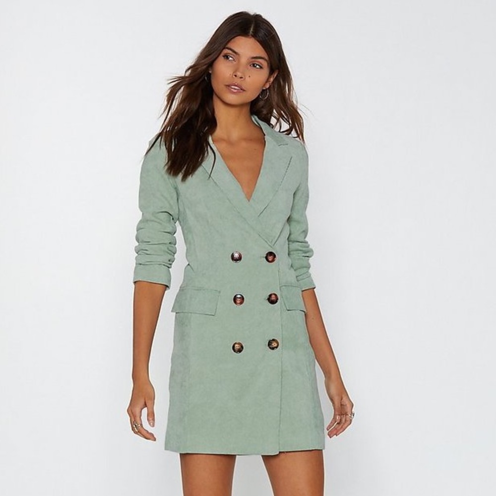 Nasty Gal Sage Colored Corduroy Blazer Dress